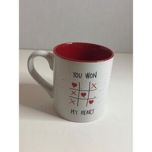 Delilah Jane You Won My Heart Tic Tac Toe Coffee Mug Red White Speckled Ceramic